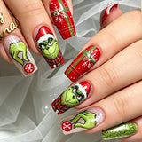 24pcs/Set Green Grinch Stripes Press-On Nails