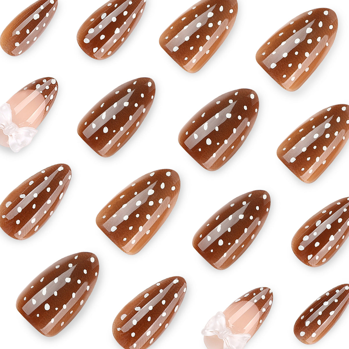 24pcs/Set Polka Dot French with Bows Press On Nails
