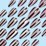 28pcs/Set Vintage Burgundy Striped Cat Eye Press-On Nails