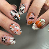 24pcs/Set Ghost, Bow, Bat & Pumpkin Press On Nails