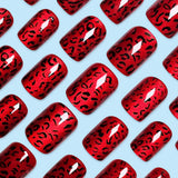 24pcs/Set Burgundy Cat Eye & Red Leopard Print Press-On Nails
