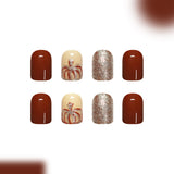 24pcs/Set Brown Color-Block Pumpkin Glitter Press On Nails