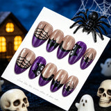 30pcs/Set Cat-Eye Spiderweb & Bat French Tips Press On Nails