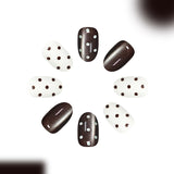 24pcs/Set Gray Cat Eye with Polka Dots Press On Nails
