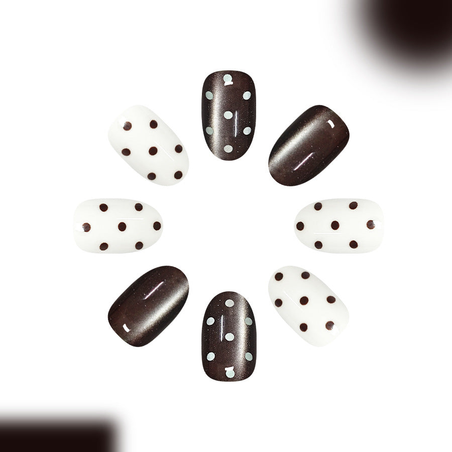 24pcs/Set Gray Cat Eye with Polka Dots Press On Nails