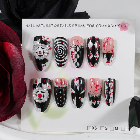 30pcs/Set 3D Embossed Dark Clown Press On Nails