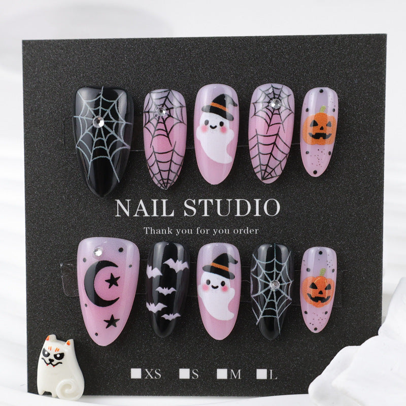 24pcs/Set Pink Spider & Bat Press-On Nails