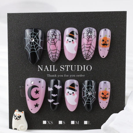 24pcs/Set Pink Spider & Bat Press-On Nails