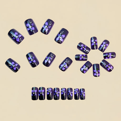 24pcs/Set Purple Floral Bloom Press-On Nails