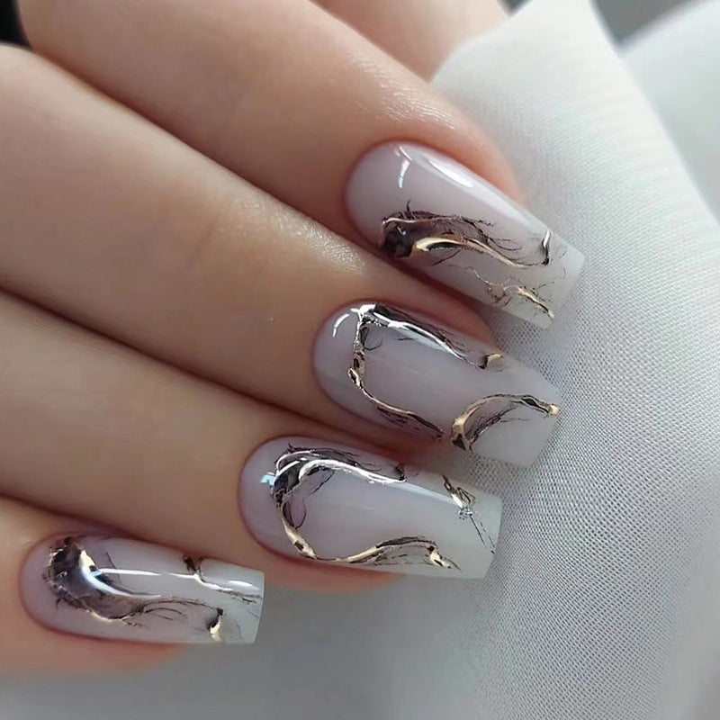 24pcs/Set Black Ink Marble Press On Nails