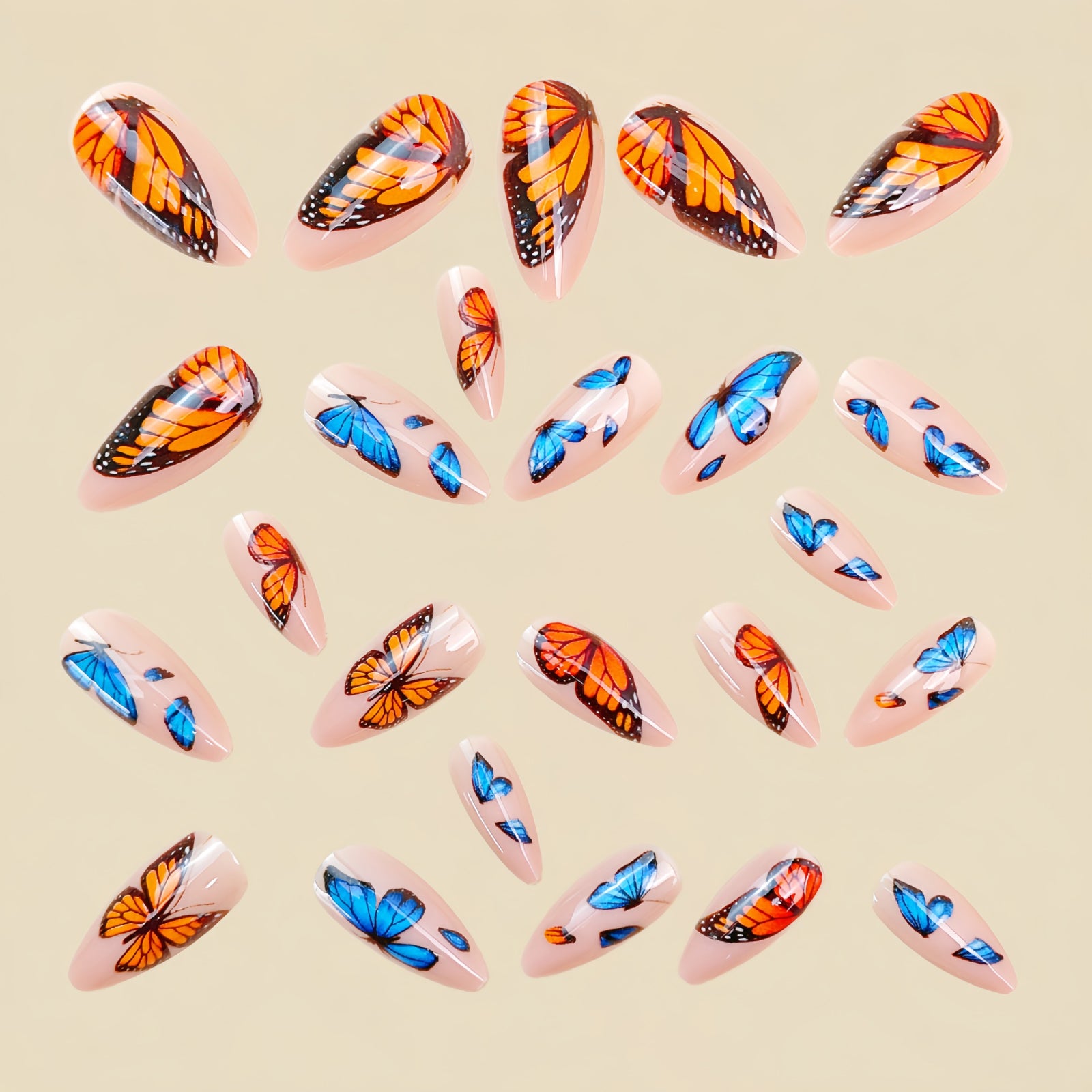 24pcs/Set Gradient Blue to Orange Butterfly Press-On Nails