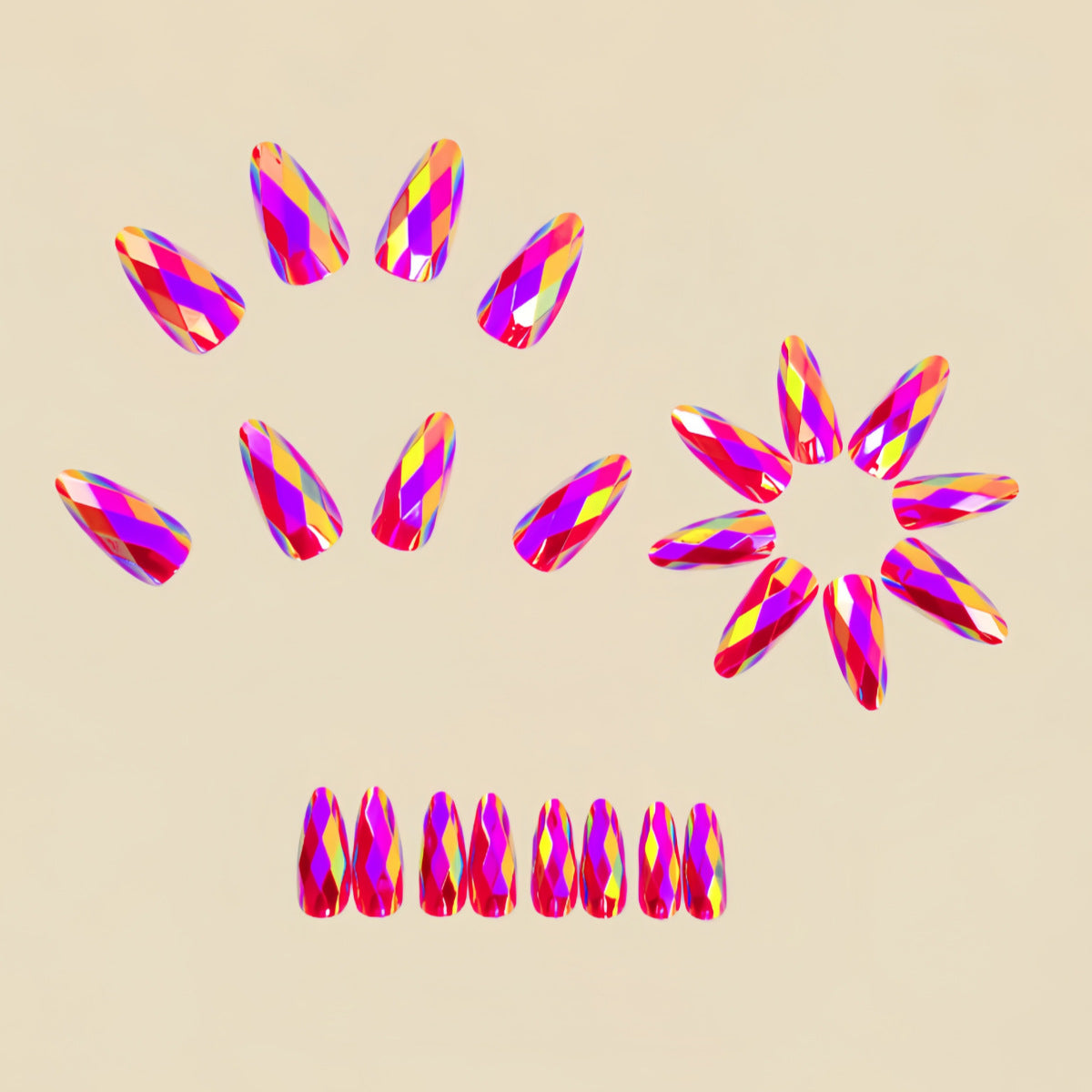 24pcs/Set Pink Diamond-Shaped Chrome Press-On Nails