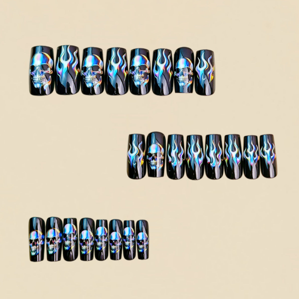 24pcs/Set Flaming Skull Press-On Nails