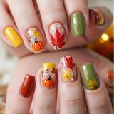 24pcs/Set Maple Leaf Pumpkin Press On Nails