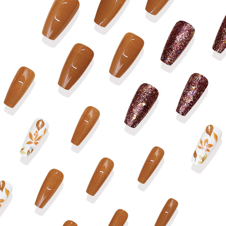 24pcs/Set Fall Maple Leaves Press On Nails