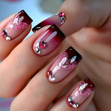 24pcs/Set ink Glitter Heart Press-On Nails