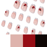 24pcs/Set Ladybug & Black Polka Dot French Tips Press-On Nails