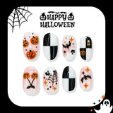 24pcs/Set Pumpkin Ghost Black & White Checkerboard Press On Nails