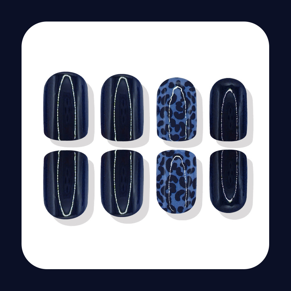 24pcs/Set Deep Blue Leopard Press On Nails