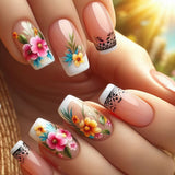 24pcs/Set Watercolor Floral French Black Lace Press-On Nails