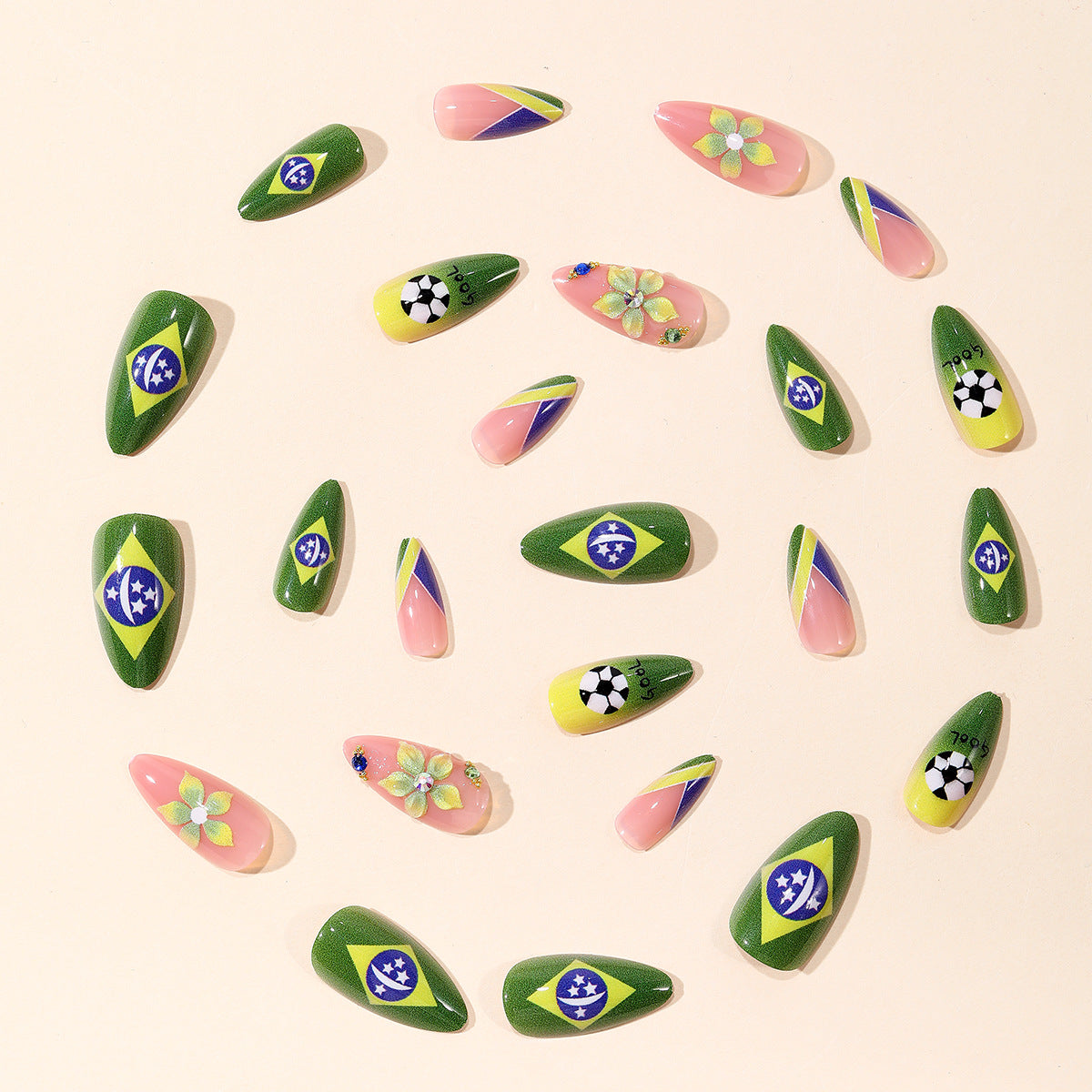 24pcs/Set 3D Soccer Flower Nail Art Press-On Nails