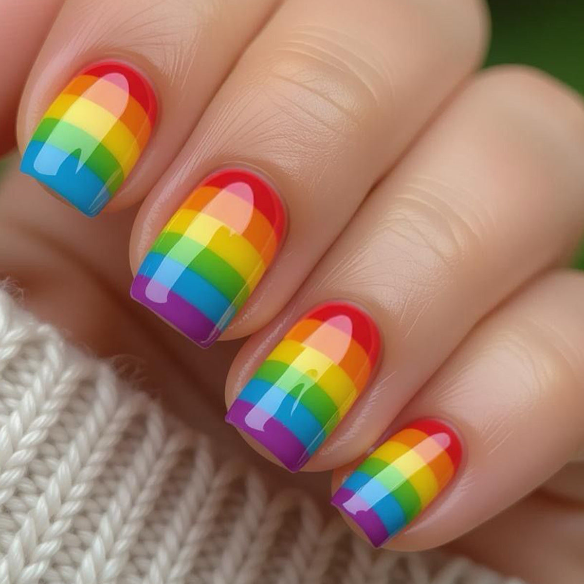 24pcs/Set Candy Color Rainbow Stripes Press On Nails