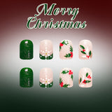24pcs/Set White Snowflakes & Glitter Green French Press On Nails