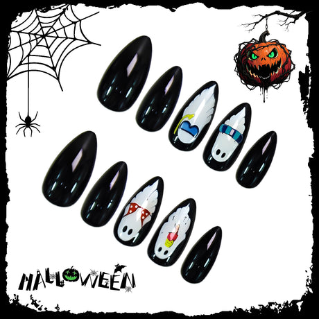 24pcs/Set White Ghosts Press-On Nails