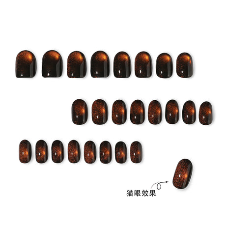 24pcs/Set Brown Cat Eye Press On Nails