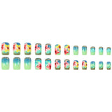 24pcs/Set Lake Blue Pink & Yellow Floral Press On Toe Nails