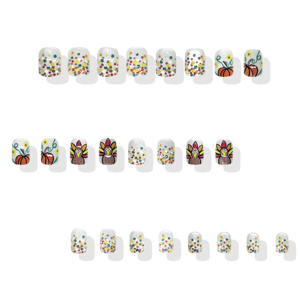 24pcs/Set Turkey Pumpkin Polka Dots Press On Nails