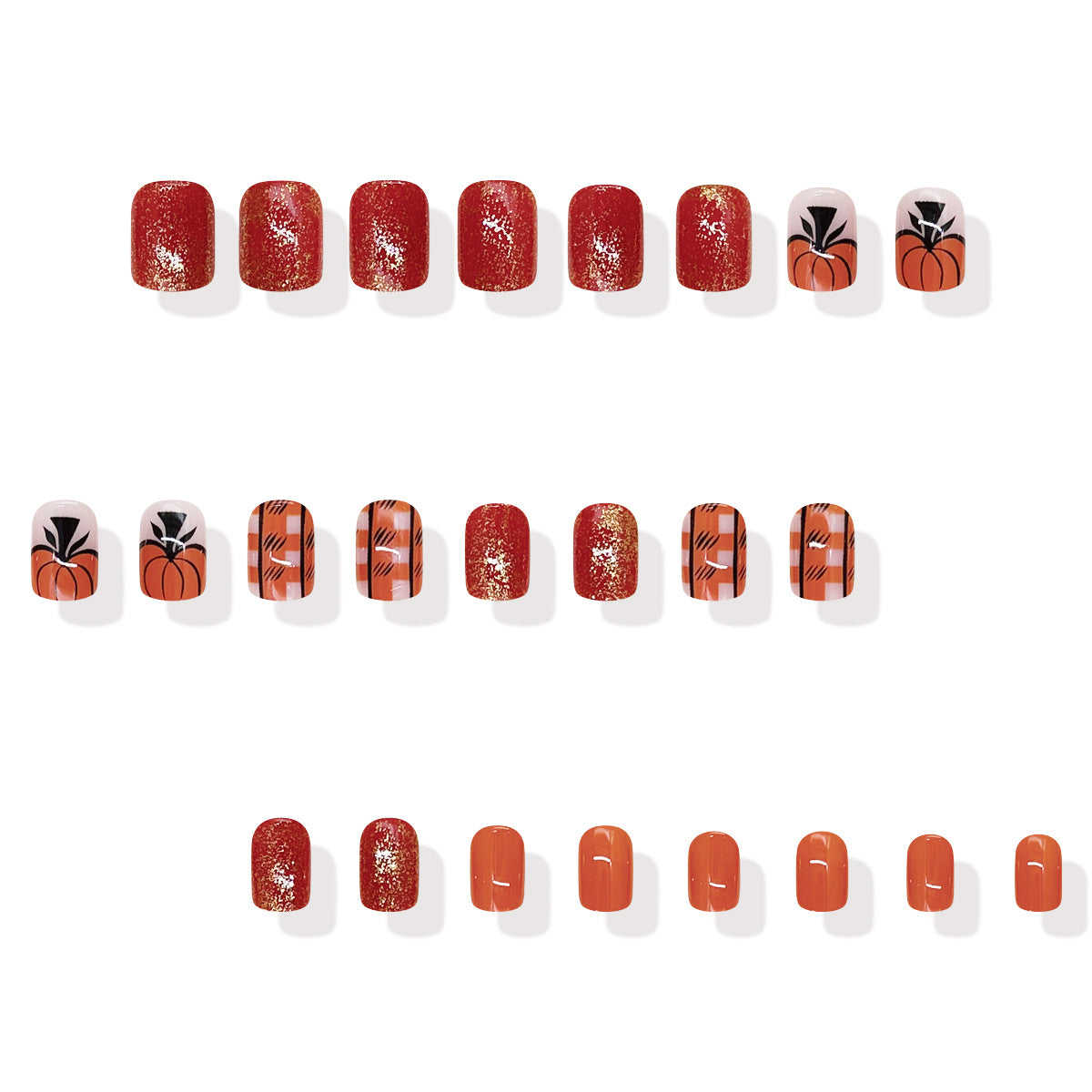 24pcs/Set Fall Plaid Pumpkin Press On Nails