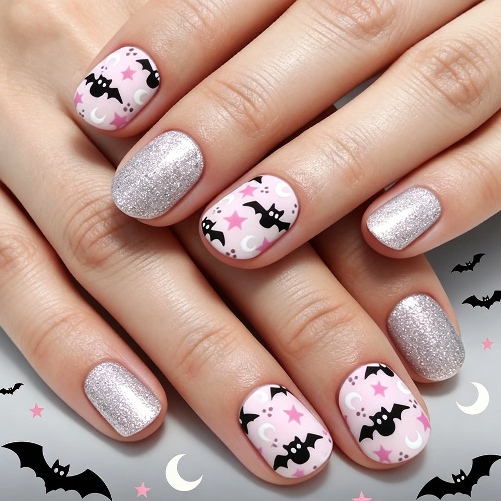 24pcs/Set Sparkly Glossy Bats Press-On Nails