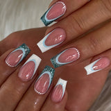 24pcs/Set Light Blue French Press-On Nails