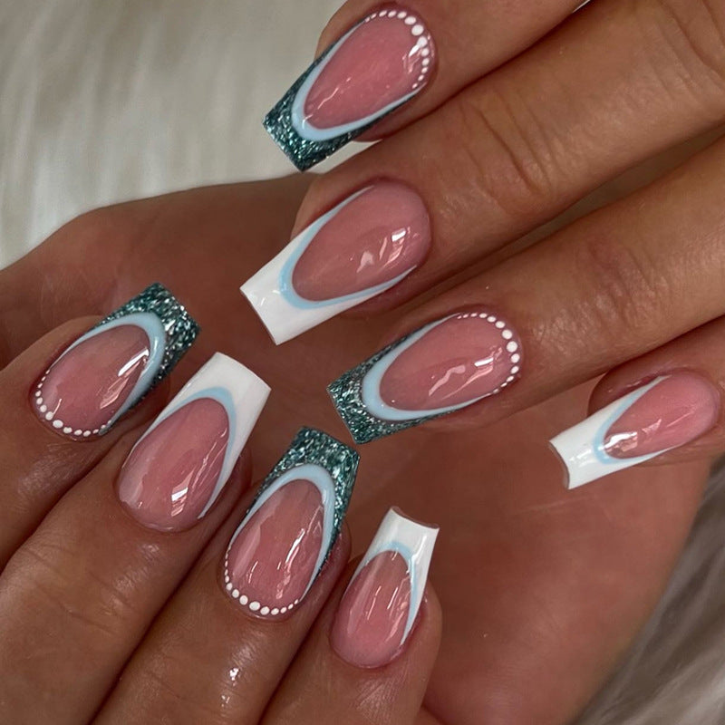 24pcs/Set Light Blue French Press-On Nails