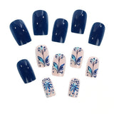 24pcs/Set Royal Blue Floral Press-On Nails