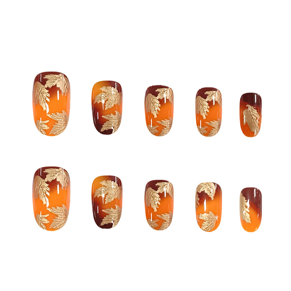 24pcs/Set Gilded Maple Leaves for Fall Press On Nails