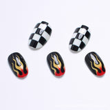 24pcs/Set Checkerboard Flames Press-On Nails
