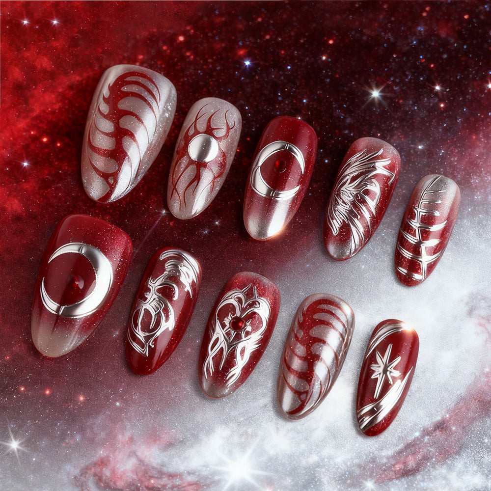 30pcs/Set Gold Foil Cat Eye Ombre Hearts Press-On Nails