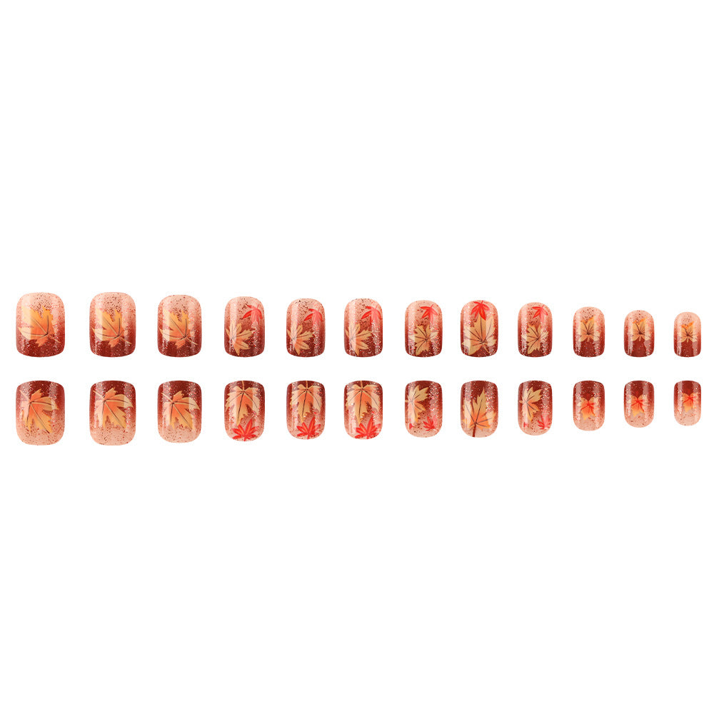 24pcs/Set Glitter Maple Leaf Pattern Press-On Nails