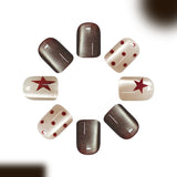 24pcs/Set Dark Brown Polka Dot Stars Press On Nails