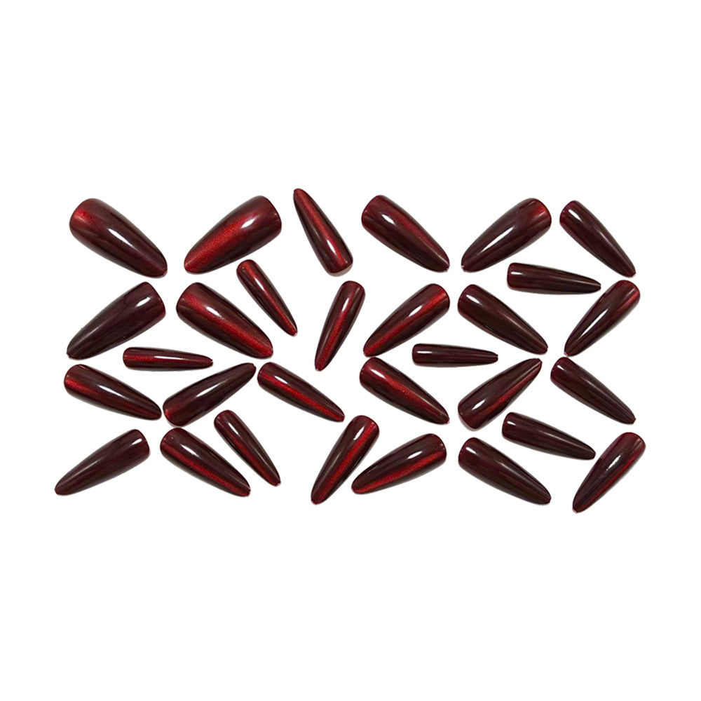 24pcs/Set Deep Burgundy Cat Eye Press On Nails