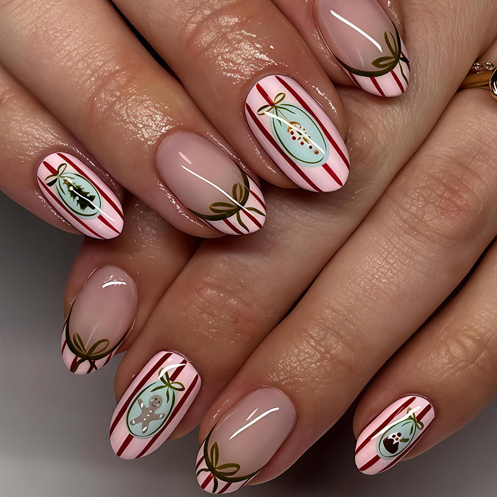 24pcs/Set Bow French Tip Striped Press On Nails