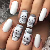 24pcs/Set White Cat Press On Nails
