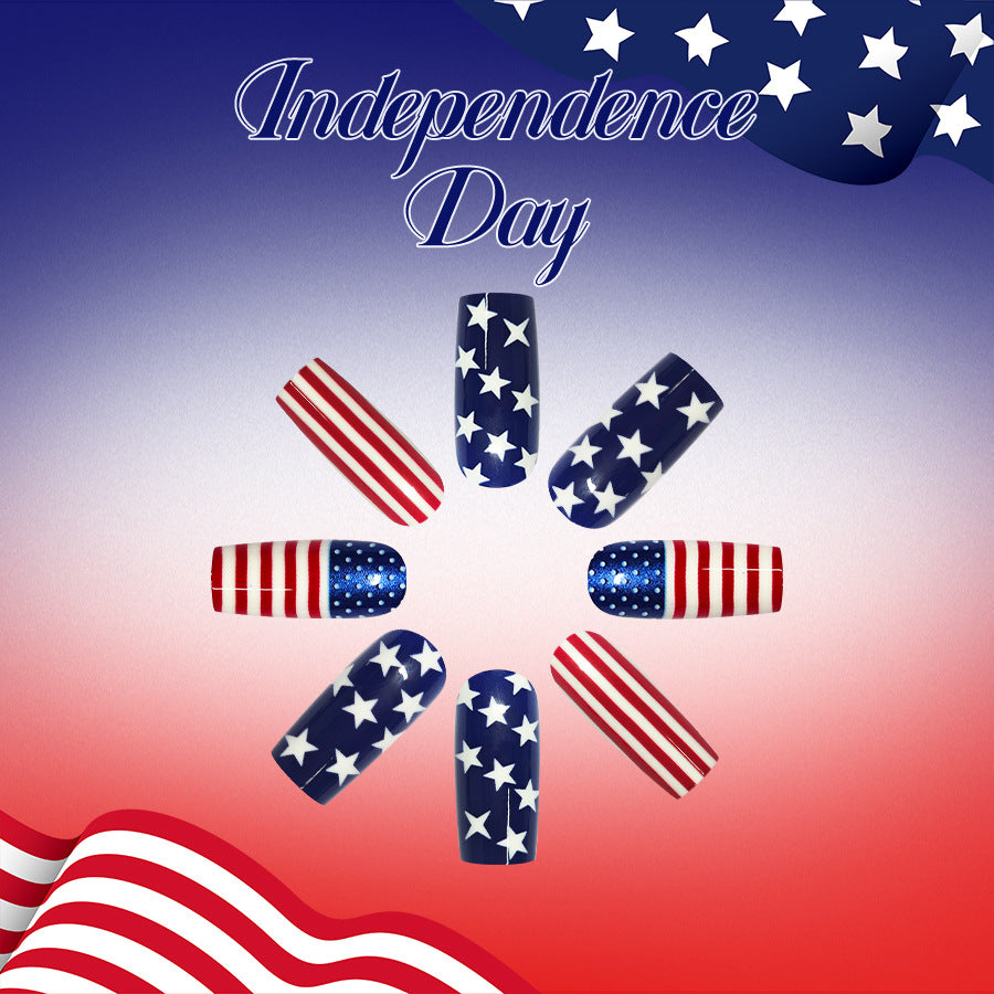 24pcs/Set American Flag Glitter Stripes & Stars Press-On Nails