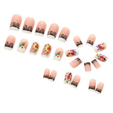 24pcs/Set Watercolor Floral French Black Lace Press-On Nails
