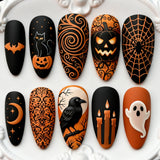 30pcs/Set Ghost, Raven, Black Cat & Pumpkin Press On Nails