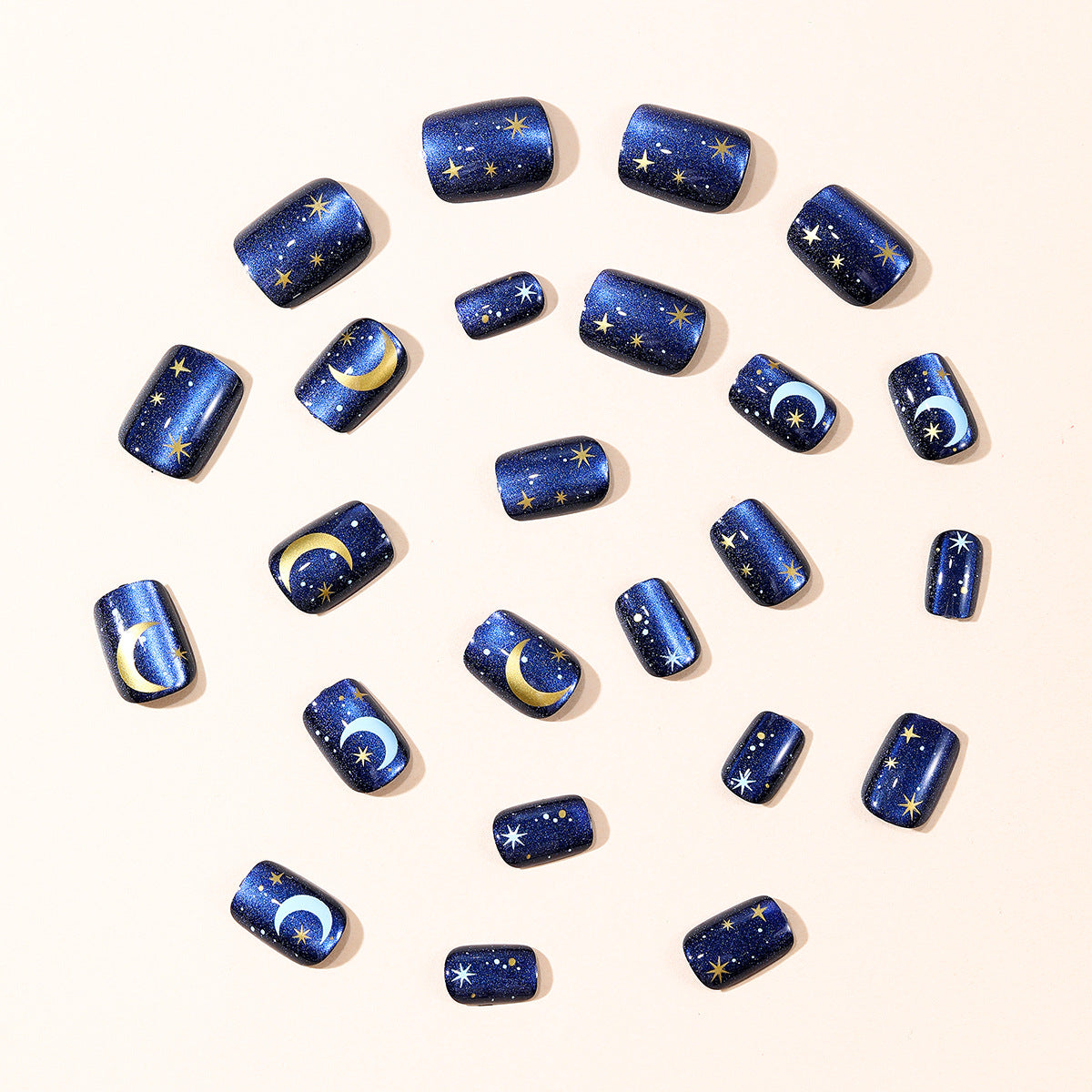 24pcs/Set Blue Cat Eye Stars Press-On Nails