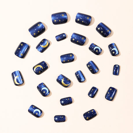 24pcs/Set Blue Cat Eye Stars Press-On Nails