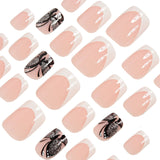 24pcs/Set French Tip with Line Art & Butterflies Press-On Nails